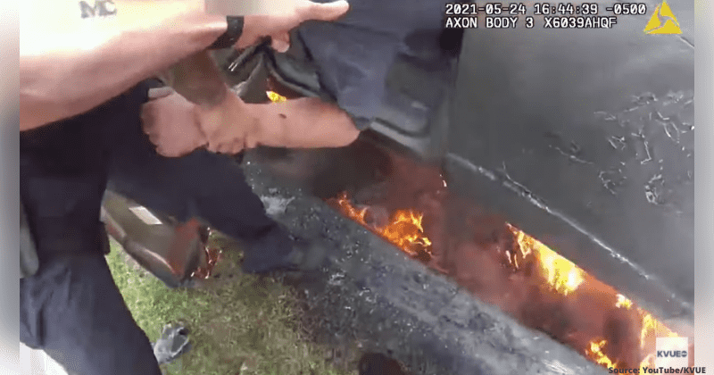 Two Police Officers Dramatically Save Man From Burning Vehicle Moments Before It Explodes Into 