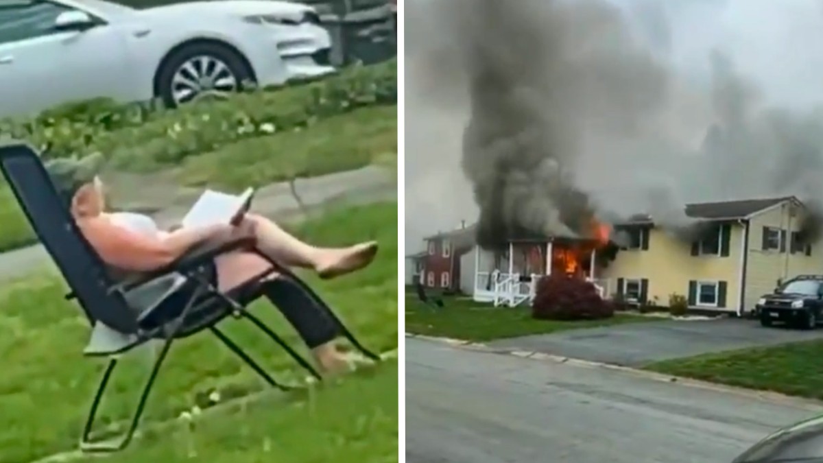 Woman charged with attempted murder after she set her home on fire then sat in a lawn chair and watched