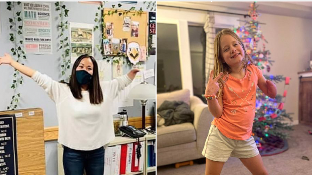 8-year-old girl bonds with her special education teacher over their shared limb difference, “Whenever I see her, I feel like a celebrity”