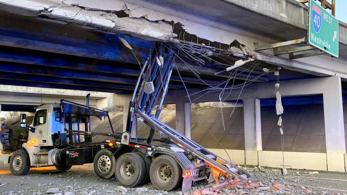 Tractor trailer crashed in to the overpass at Sparta Pike and Interstate 40, no injuries reported