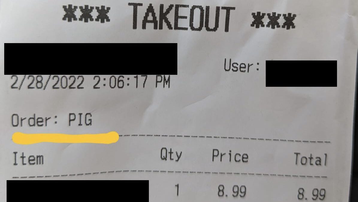 ” I hope that person learns to see just how much the police do for everyone”, Restaurant employee lost his job after he wrote ‘PIG’ on officer’s purchase receipt